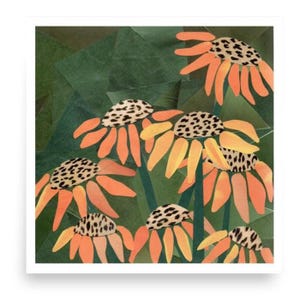 coneflower print | colorful flower art | unique collage art coneflower print