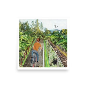 Impresión de Portland, Oregón / Sendero para bicicletas Springwater / Póster de bicicletas