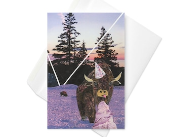 Birthday Bison – Funny Buffalo Collage Card - Purple Cards