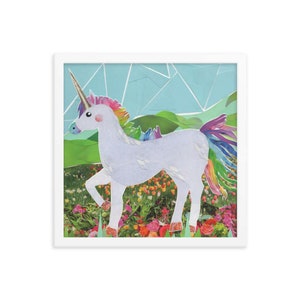 rainbow unicorn art | unicorn print | rainbow nursery art | colorful collage art perfect for magical nursery decor | fairytale nursery