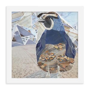 blue quail print | quail art | bird decor | quail gift | collage prints | garden art | magazine collage art