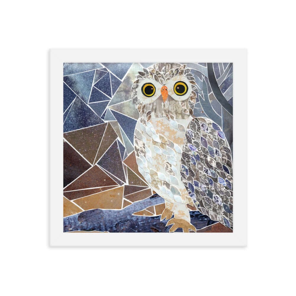 Snow Owl Framed Print | Handmade Collage Art