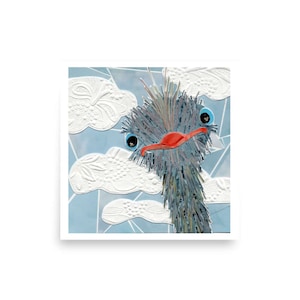 Impresión de emú: collage artístico de animales bebés / Decoración ecológica para guardería / Póster de aves australianas / Arte de vida silvestre en papel reciclado