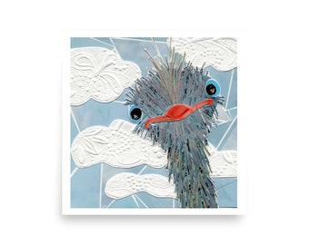 Emu Nursery Art Print | Handmade Collage Bird Portrait