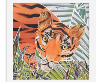 Framed Tiger Art Print | Handmade Collage, Jungle Nursery Decor