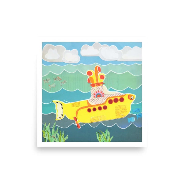 beatles wall art print | beatles-themed kids room | yellow submarine beatles poster | colorful wall decor | colorful kids bathroom decor