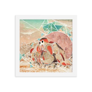 Arte mural de cangrejos: collage reciclado enmarcado / Lámina de cangrejo ermitaño / Decoración costera para cocinas / Póster con el núcleo del crustáceo oceánico