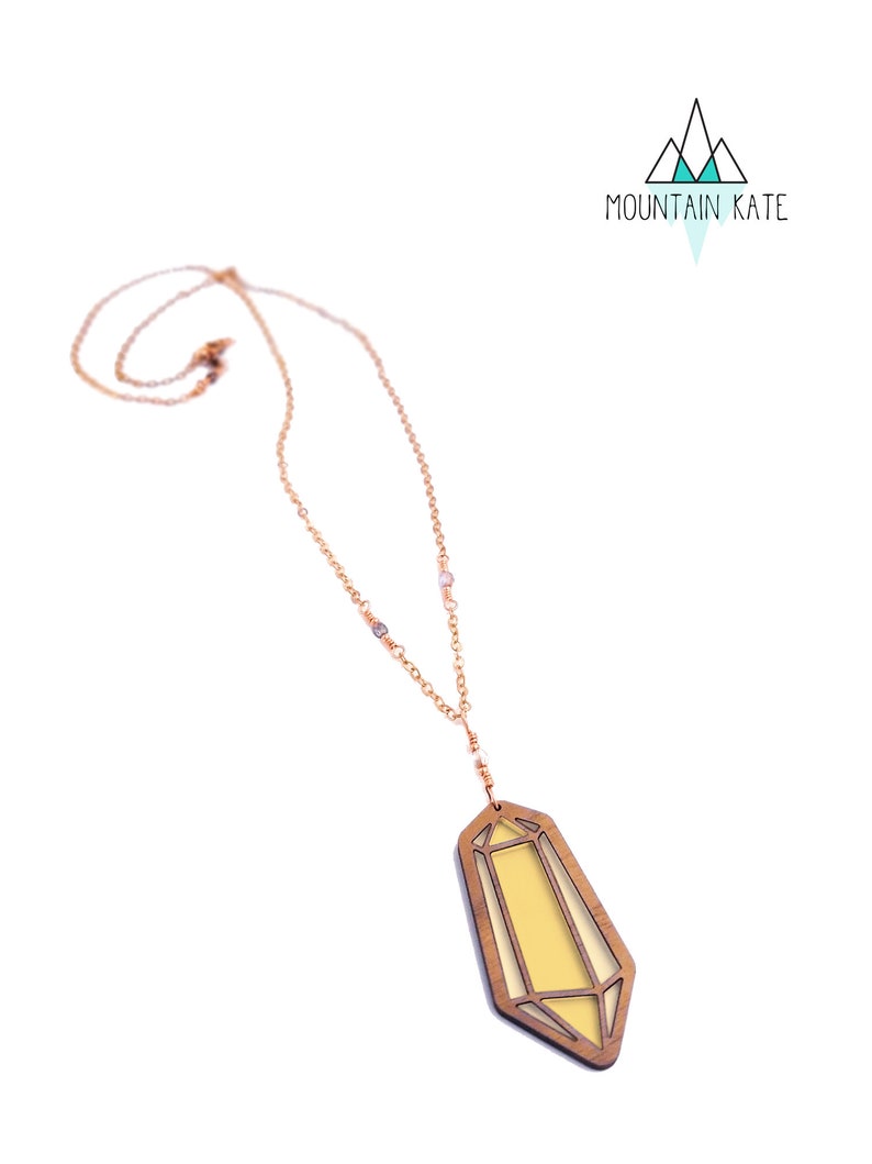 Citrine Color Acrylic Jewelry Laser Cut Wood Jewelry Gold Crystal Necklace /& Earring Set