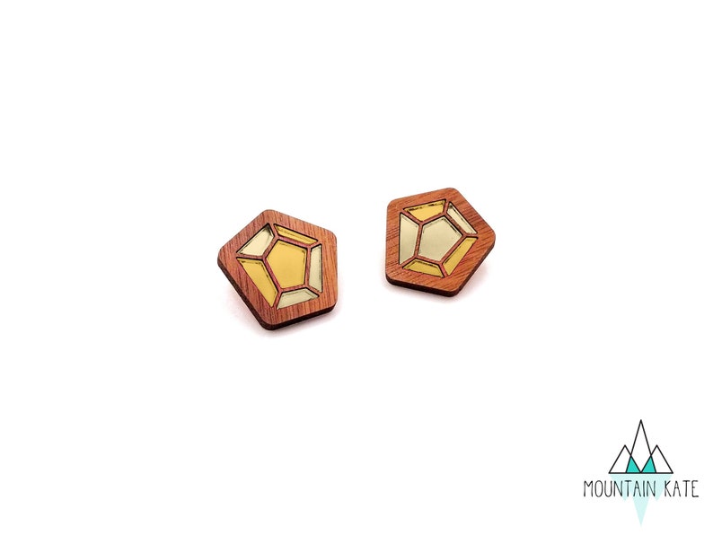 Citrine Color Acrylic Jewelry Laser Cut Wood Jewelry Gold Crystal Necklace /& Earring Set