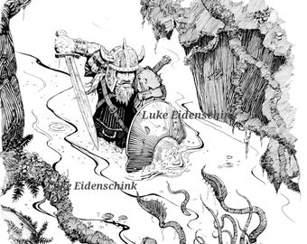Print - "The Lurker" pen and Ink , Fantasy , Dungeons and Dragons