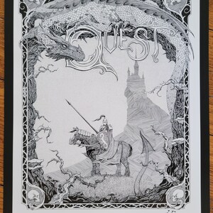 Fantasy Art Print &#39;Quest&#39; , ink drawing