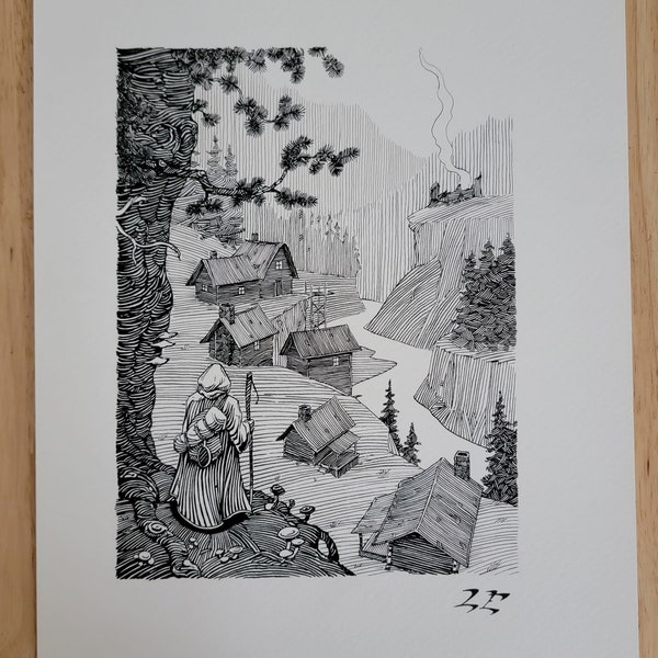 Original Fantasy Ink Drawing - 'Hidden Valley'