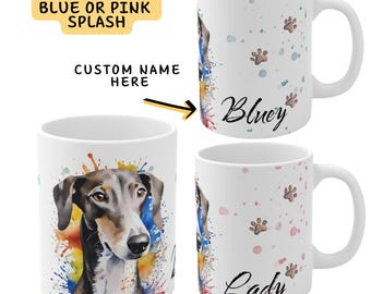 Windhund tasse mit Name, Windhund Geschenk. Windhund-Porträt-Becher, Aquarellbecher, Windhund-Besitzer Becher, Hund personalisierter Becher