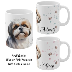 Shih Tzu Dog Illustration Mug, Custom Name Dog Cup,  Personalised Dog Lover Gift, Pet Owner Present, Dog owner Birthday