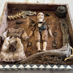 Collecta Morte. An assemblage featuring:vintage porcelain doll,driftwood,found objects,wasp's nest,preserved bee cicada found animal bones. image 6