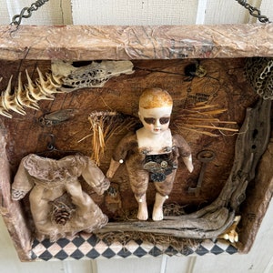 Collecta Morte. An assemblage featuring:vintage porcelain doll,driftwood,found objects,wasp's nest,preserved bee cicada found animal bones. image 5