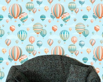 Papel pintado de globo aerostático de casa de muñecas en miniatura