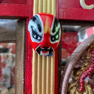 Miniature Chinese Opera Mask, Red/Black Vintage