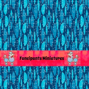Space Age Blue  Mid century mod wallpaper~art paper Miniature Printable