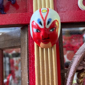 Miniature Chinese Opera Mask, vintage red/white
