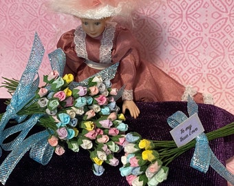 Miniature dollhouse 20 pastel mulberry paper roses bouquet
