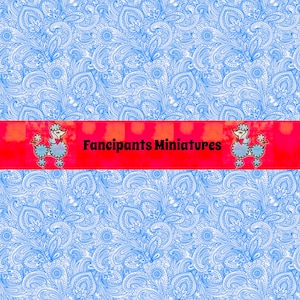 Lost in Blue Paisley miniature dollhouse wallpaper printable