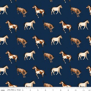 Wild Rose Horses in Navy by RBD Designers for Riley Blake Designs