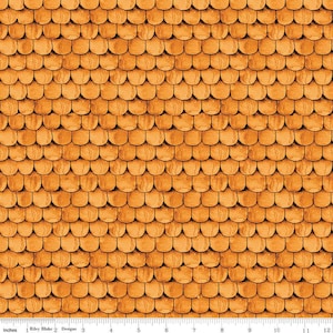 Może przedstawiać: Bezszwowy wzór z nakładających się na siebie dachówek w kolorze pomarańczowym i brązowym, przypominający drewniany dach.