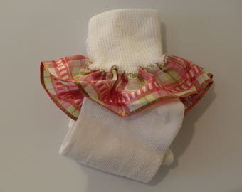 Girls' Ruffled Sock-Plaid Green and Rose