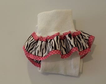 Girls' Ruffled Sock-Pink Dots with Zebra Stripes