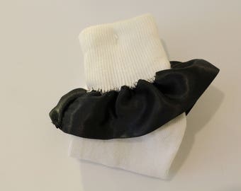 Girls' Ruffled Sock-Black Satin