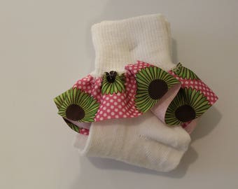 Girls' Ruffled Sock-Green Daisies