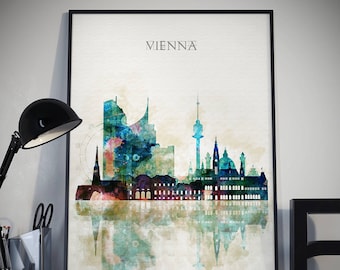 Vienna Watercolor Skyline, Vienna Printable Skyline, Vienna Europe Digital Poster, Printable wall art, Digital Download, 20x30 inch