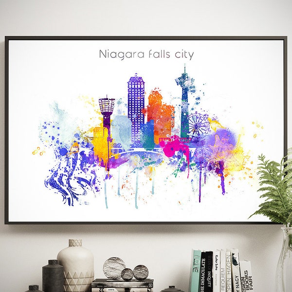 Skyline of Niagara Falls, Ontario Watercolor, Canada Digital Poster, Canada Cityscape, Ontario souvenir, Digital Download Gift for Home