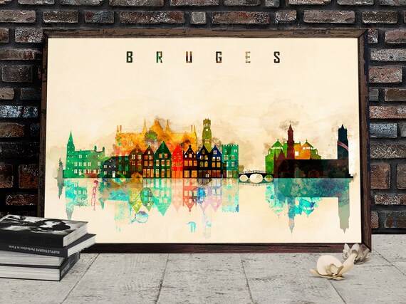 Brussels Poster Belgium skyline Fine Art Print Wall Art Decor Home Gift Colorful Landmarks Europe Travel Handmade souvenir