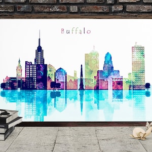 Buffalo Blue City Print Skyline Buffalo NY Digital Poster Watercolor Cityscape Printable Wall decor Digital Download Big size printable