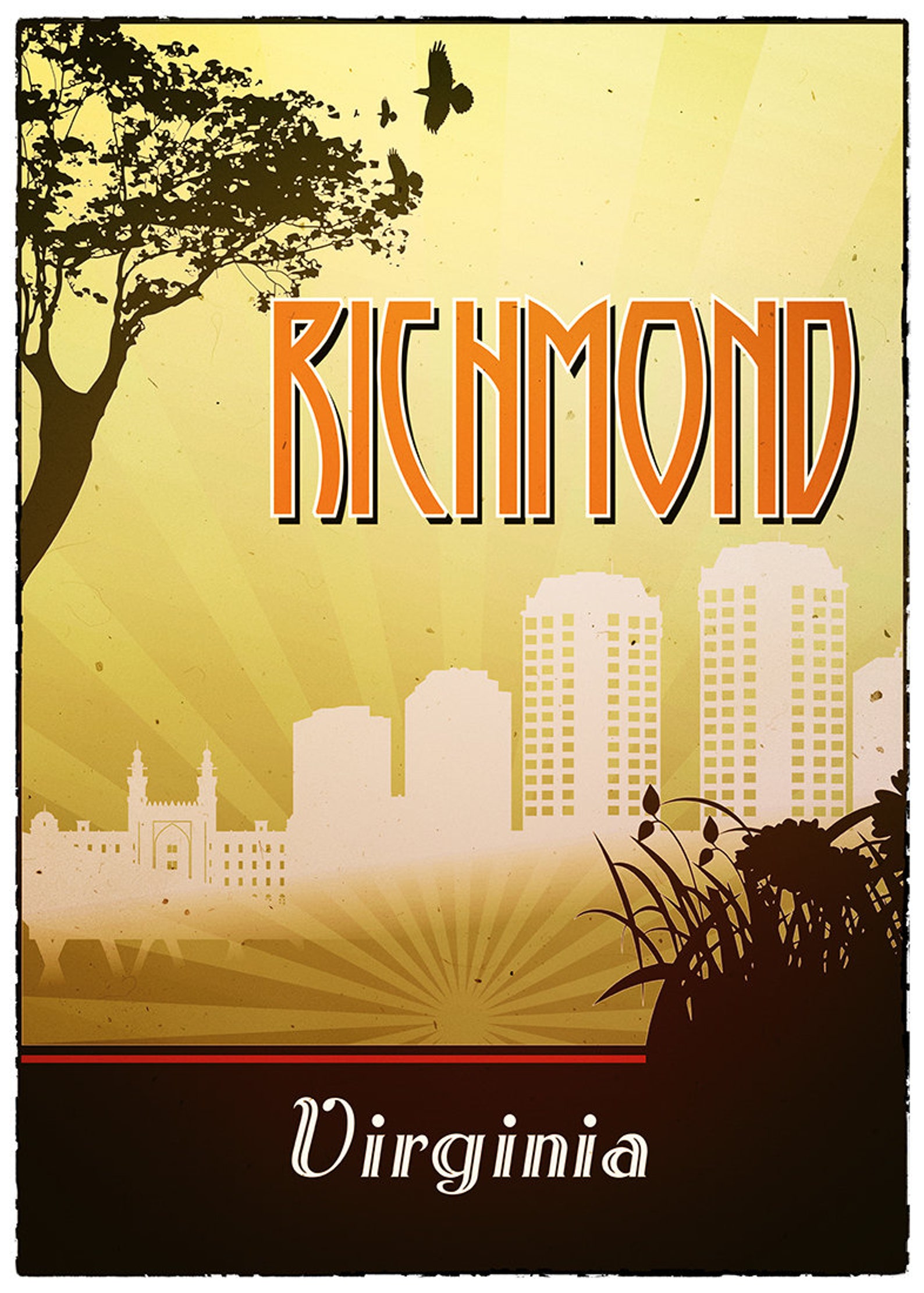 Richmond Print Retro Wall Art Poster Vintage Design City Etsy