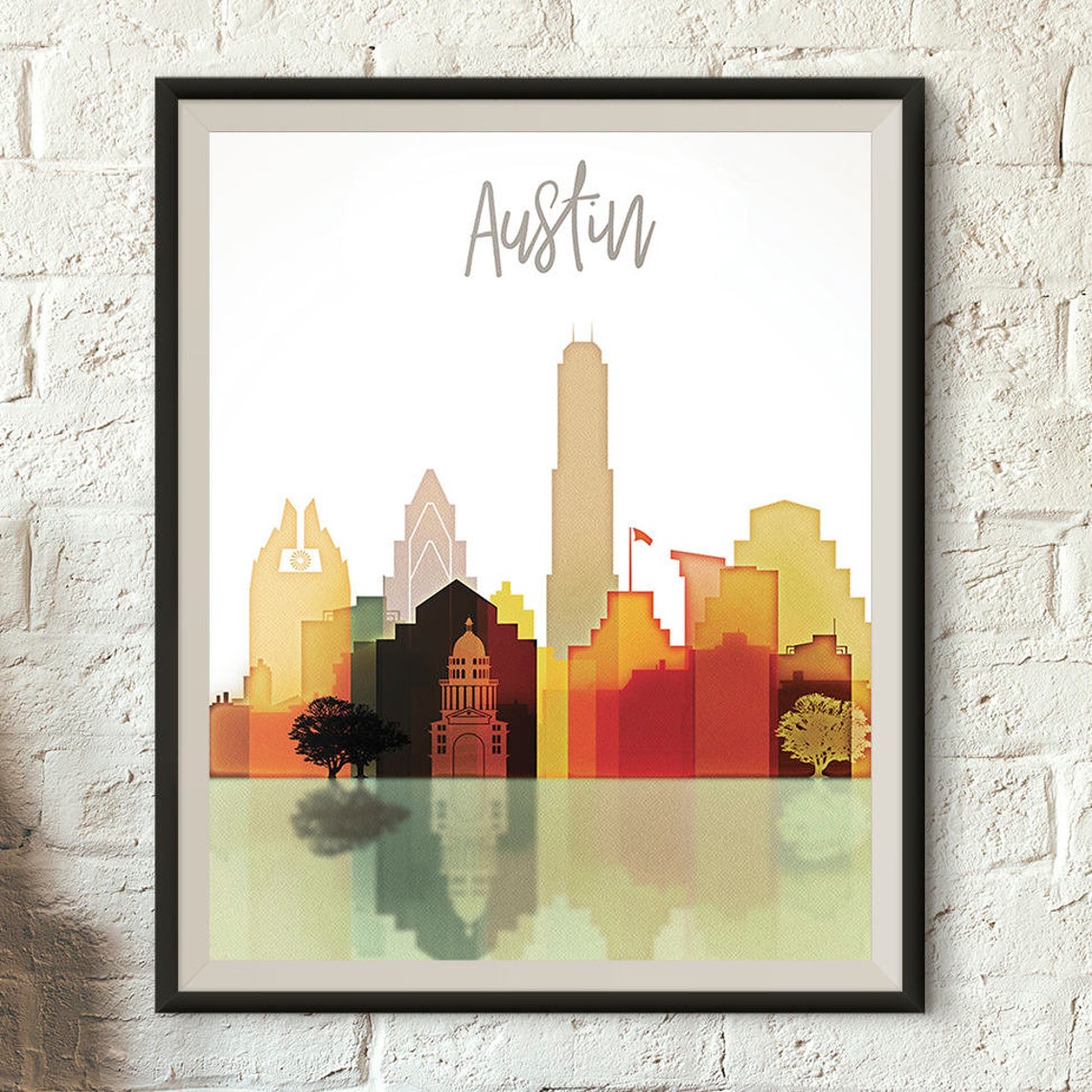 Austin Pastel Skyline Austin Printable Cityscape Texas - Etsy