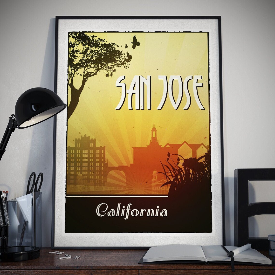 San Jose City Retro Poster Wall Art Prints California Vintage Etsy