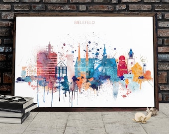 Bielefeld Watercolor Digital Poster, Germany City skyline, Home Living room Decor Cityscape, Printable Wall Art