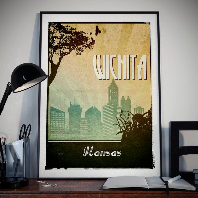 Wichita Retro Print Travel Poster Retro Wall Art Retro Etsy