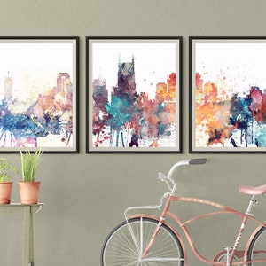 Nashville Set of 3 Prints Downloadable Skyline Tennessee Digital Download Cityscape Art Triptych Set Home and Office posters
