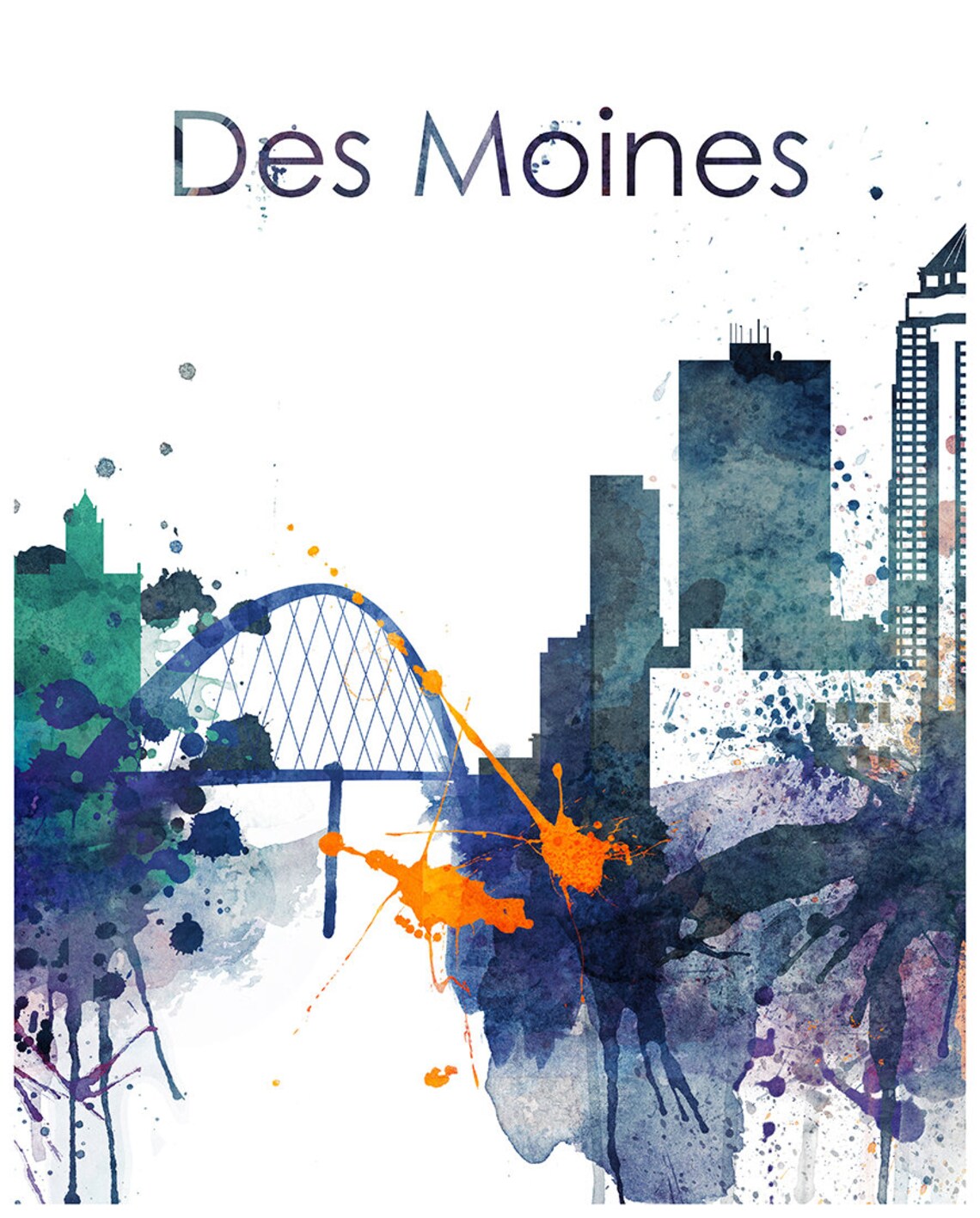 Des Moines Set of 3 Skyline Prints Downloadable Des Moines Etsy