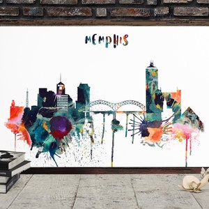 Memphis Printable Skyline, Tennessee Digital Poster, Memphis Watercolor, Cityscape office decor, Wall decor, Typography, Digital Download