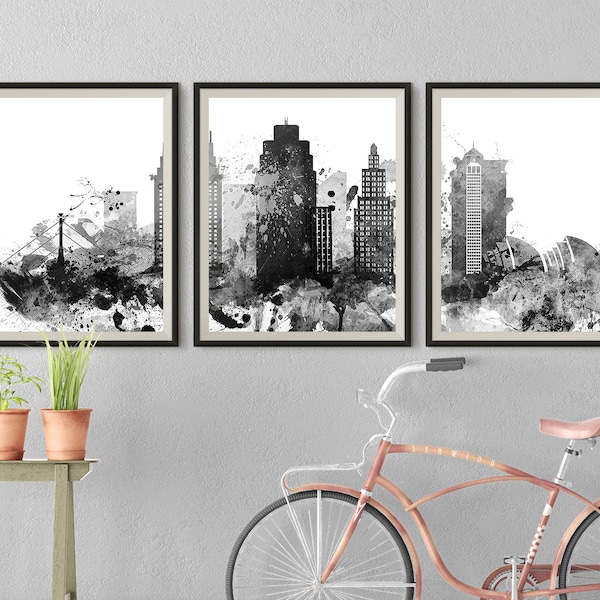 Kansas City Triptych wall art Set of 3 prints Set of 3 Skyline Prints Missouri Digital Download Art Triptych Set Home posters