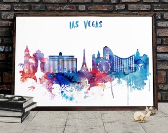 Las Vegas Digital Poster, City skyline, Las Vegas Watercolor, Nevada Cityscape, Las Vegas wall decor, Typography Printable up to 20''x 30''