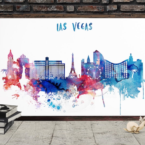 Las Vegas Digital Poster, City skyline, Las Vegas Watercolor, Nevada Cityscape, Las Vegas wall decor, Typography Printable up to 20''x 30''