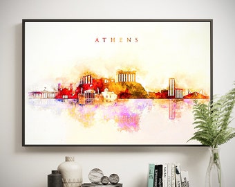 Athens Print skyline Greece Travel City Poster Typography art Watercolor Home Decor Digital Print Greek Tourism Wall art Printable