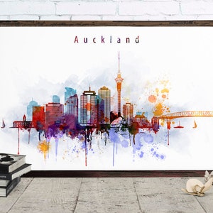Auckland Skyline Poster, New Zealand cityscape, Downloadable wall art, Printable office décor, New Zealand Art Print