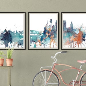 Triptych of Sydney wall art Set of 3 prints Australia Skyline Prints Digital Download Art Triptych Set Home Posters Decor